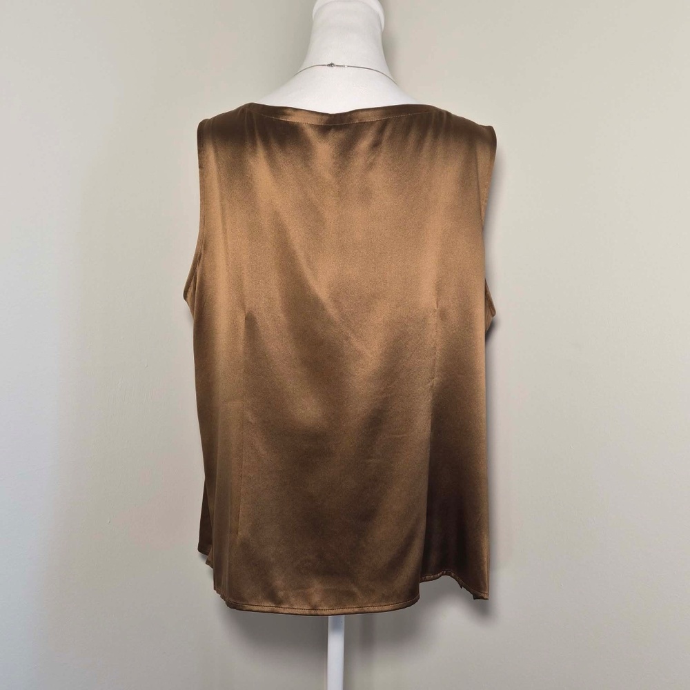 Eileen Fisher 100% Silk Satin Plus Size Minimalist Chic Bronze Brown Tank Top 1X - Picture 6 of 11